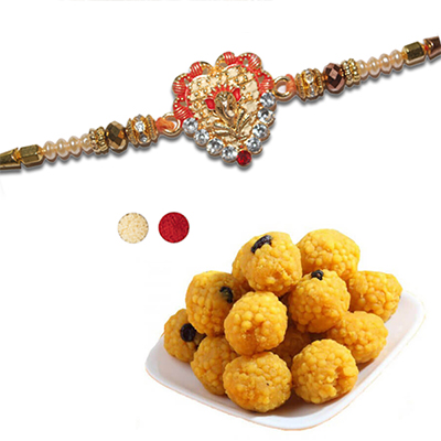 "Rakhi - SR-9080 A -code098- (Single Rakhi), 500gms of Laddu - Click here to View more details about this Product